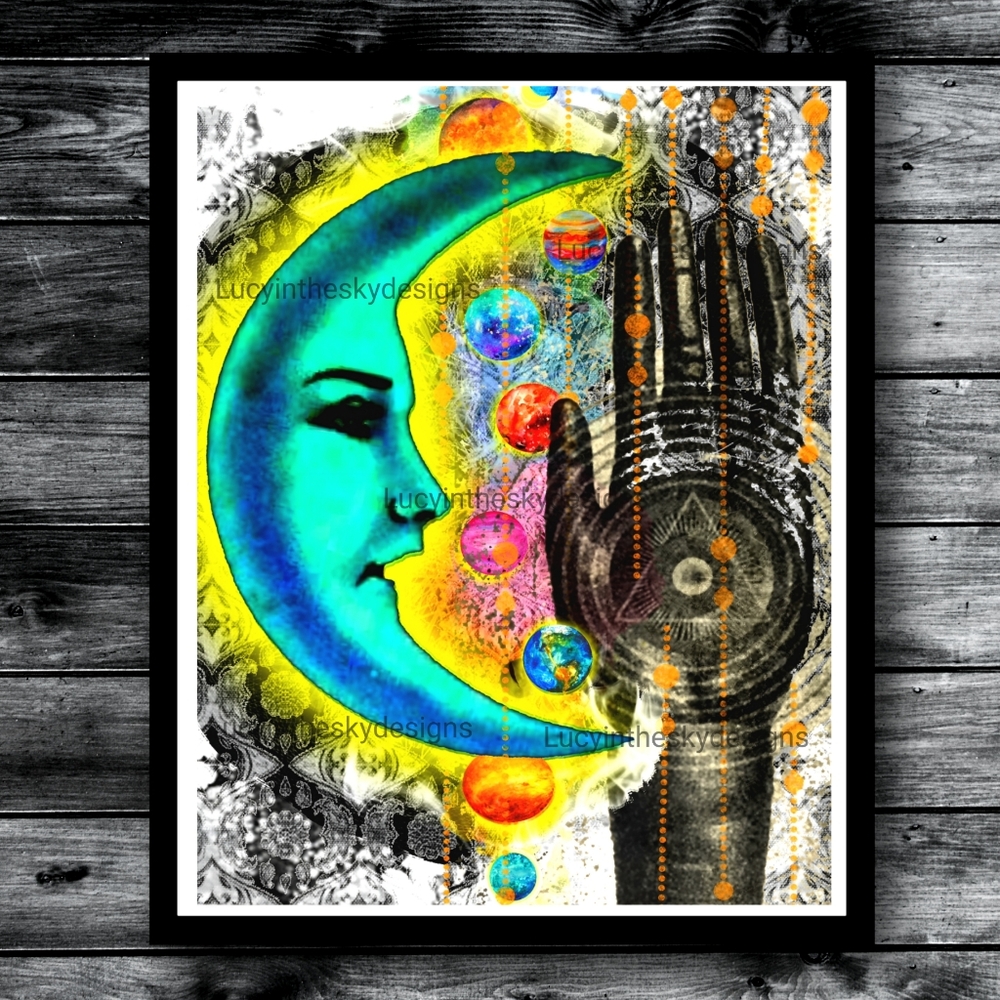 Celestial Moon Star Planet Cosmo Print Pop Art Ecclectic Wall Decor